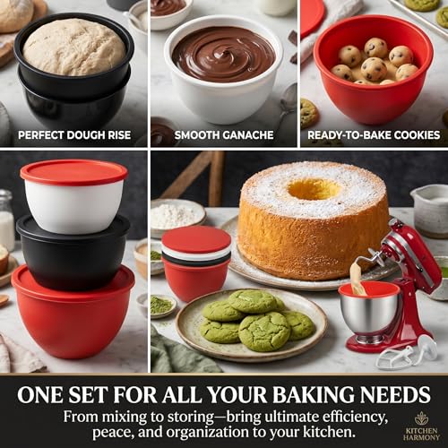 Silicone Bowl Liners for 5 Qt Stand Mixers, 3 Pack Reusable Nonstick Mixing Bowl Covers with Lids, Food Grade Silicone Mixer Liners, Kitchen Accessories for Baking Tools
