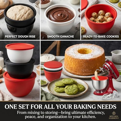 Silicone Bowl Liners for 5 Qt Stand Mixers, 3 Pack Reusable Nonstick Mixing Bowl Covers with Lids, Food Grade Silicone Mixer Liners, Kitchen Accessories for Baking Tools