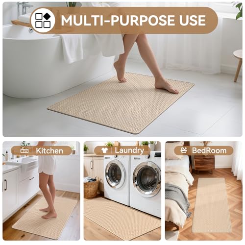 YDKGL Bathroom Runner Non Slip, Extra Soft Absorbent Quick Dry Bath Mats, Foam Weave Texture Thin Bath Rugs Washable with Rubber Backing, 24" x 70“ - color: Brown, size: 24"x 70"