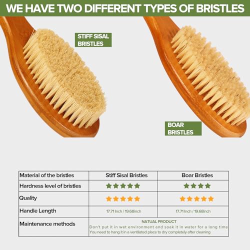 ICANdOIT-19.68Inch Natural Boar Bristles Anti-Slip Extra Long Handle Bath Brush,Bent Handle Shower Scrubber for Exfoliating,Shower Back Brush,Exfoliation Set with Pumice Stone (1 Pack) - size: 19.68"Boar Bristles Back Brush+ Pumice-2Pack