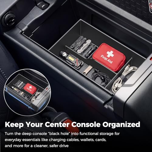 DIAMOOKY Center Console Organizer Compatible with Toyota RAV4 2026 Interior Accessories, Dual-Layer Armrest Storage Box with Lower Silicone Storage Divider Tray & Upper ABS Organizer Insert - 2pcs - size: 2026+ (2pcs)