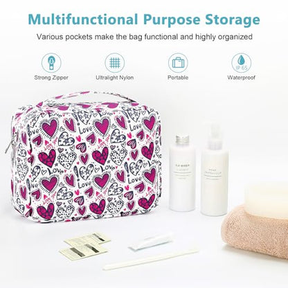 Mossio Hanging Toiletry Bag with Sturdy Hook - Large Portable Cosmetic Makeup Travel Organizer for Men & Women - color: Heart