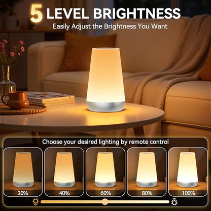 Auxmir Rechargeable LED Night Light, Touch & Remote Control Bedside Lamp with 13 Colors, 5 Brightness Levels, Portable Table Lamp for Kids Baby Nursery, Bedroom, Bathroom, Camping, Silver - color: Silver