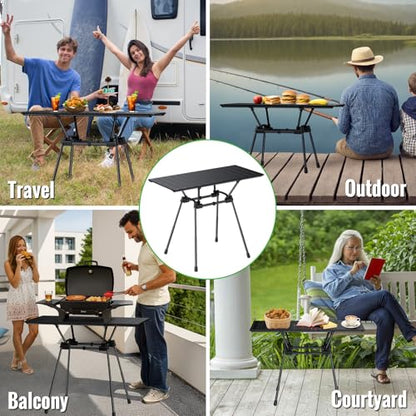 GARLLEN Folding Camping Table 176LBS Capacity, 4 Adjustable Height Roll-up Camping Table with Carrying Bag, Portable Aluminum Picnic Table for BBQ, Cooking, Outdoor, Tabletop 35" L x 16" W - size: Tabletop Size: 35"L x 16"W