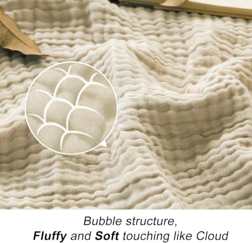 EMME Cotton Throw Blanket for Couch Soft Muslin Blankets 50"x60" Lightweight Breathable Blanket Beige All Season Gauze Blanket - color: 02 - Beige, size: Throw (50" x 60")
