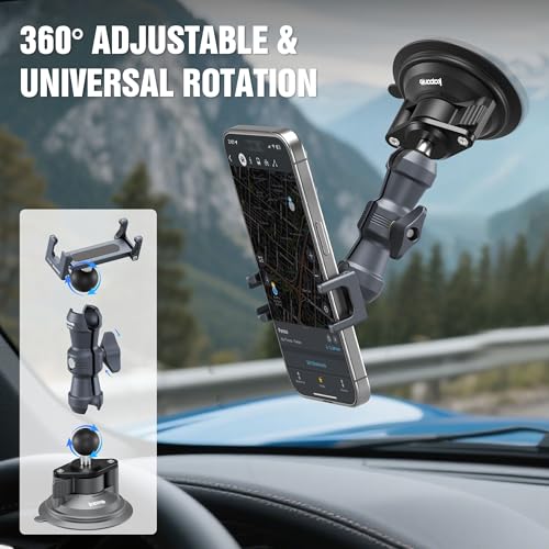 Suction Cup Car Phone Holder, Phone Mount for Windshield/Dashboard with 25mm Ball Head & Aluminum Magic Arm, 360° Rotatable for iPhone/Samsung/Android, Fits Phone Width 2.56-3.74"(KPS-09) - color: KPS-09