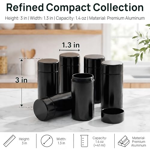Dicunoy 6 Pack Small Storage Jars, 1.4 oz Mini Bottles Containers with Lids, Portable Metal Waterproof Canisters, Tea Preserve Tins for Spices, Traveling