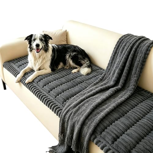 Capslpad Couch Covers for Dogs Washable Non Slip Pets Sofa Covers Fuzzy Sofa Slipcover Geometric Pet Friendly Mat Cushion Protector Travel Pet Mat for Living Bedroom Car Back Seat, Dark Gray 27.5"x59" - color: Dark Gray, size: 27.5"x59"