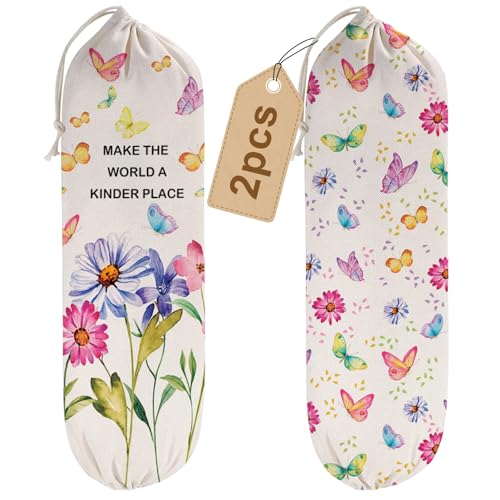 2PCS Butterfly Plastic Bag Holder for Kitchen Essentials, Reusable Hanging Grocery Bag Organizer, Washable Large Grocery Trash Garbage Bags Storage Dispenser Butterfly Kitchen Decor - style: Butterflies