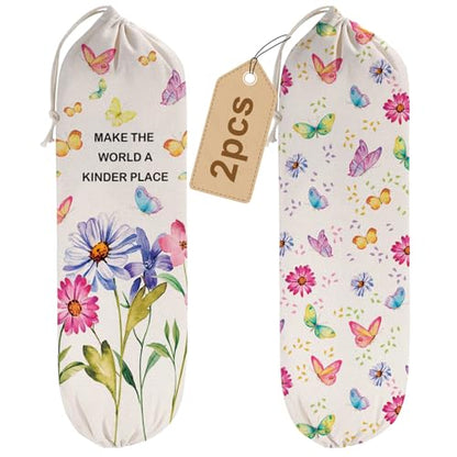 2PCS Butterfly Plastic Bag Holder for Kitchen Essentials, Reusable Hanging Grocery Bag Organizer, Washable Large Grocery Trash Garbage Bags Storage Dispenser Butterfly Kitchen Decor - style: Butterflies
