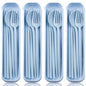ELANE 4 Sets Reusable Travel Utensils Set with Case,Camping Cutlery Set Reusable Cutlery Set with Case,Utensil Sets for Lunch Picnic Daily Use Outdoor (lightblue) - color: lightblue