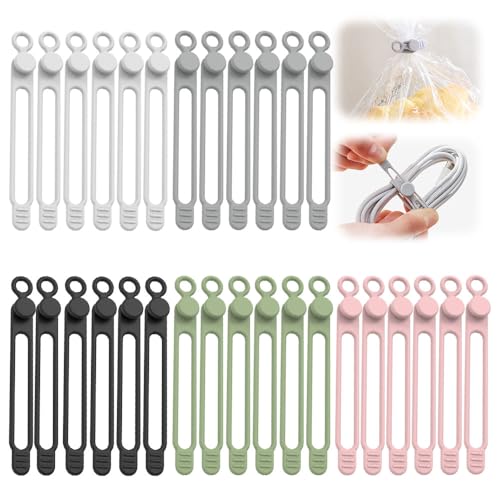 Data Cable Organizer, 2025 New Silicone Cable Tie, Multipurpose Cable Holder for Office and Home, Adjustable Wire Bundling Strap for Electronics, Flexible Cord Organizer for Students and Home (30)