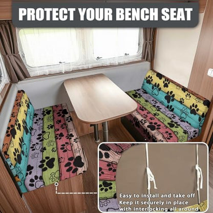 Dog Paw RV Dinette Cushion Covers Colorful Board RV Stretch Sofa Seat Slipcovers Washable Camper Couch Cushion Covers Include 1 Bench Cover 1 Backrest Cover - color: Dog Paw Colorful Board