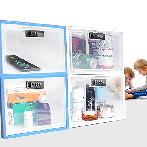SANIDIKA 2 Pack Large Refrigerator Lockable Box - Childproof First Aid Locking Box Pill Case Medical Organizer - Ipad Tablet Phone Jail - color: 2pack Clear