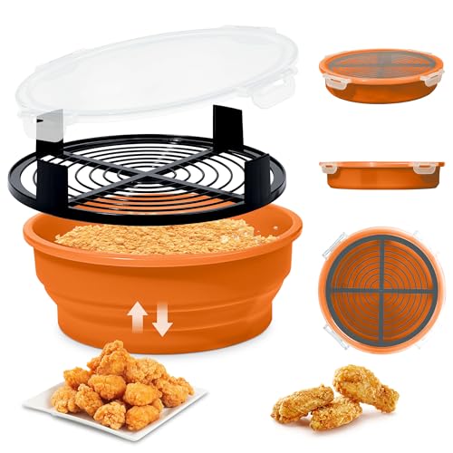 FJNATINH Collapsible Batter Bowl - Mess Free Better Breader Shaker Bowl with Lid Breading Shaker Container - Great for Fried Fish, Fried Chicken, Onion Rings, Wings & More,No Leak,Easy to Store,Orange - color: Orange