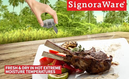 SIGNORAWARE Salt and Pepper Shakers Moisture Proof Set of 2 Small Mini Salt Shaker to go Camping Picnic Outdoors Kitchen Lunch Boxes Travel Spice Set Clear with Red Covers Plastic Airtight Dispenser - color: Gray