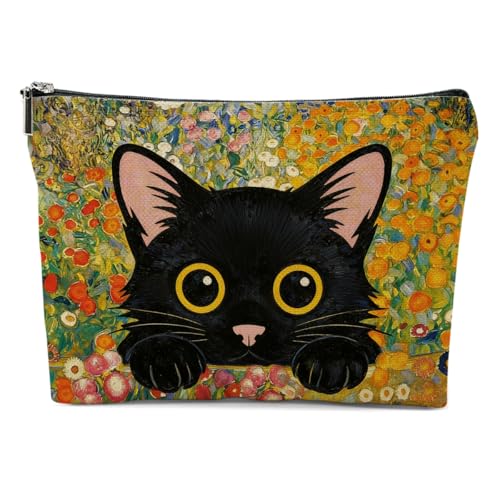Flower Cat Makeup Bag, Floral Cute Cats Cosmetic Bags Portable Travel Toiletry Organizer Bag Makeup Pouch, Sister Birthday Christmas Cat Lover Gifts for Women Mom Friend Girls - color: Multicolor 0736
