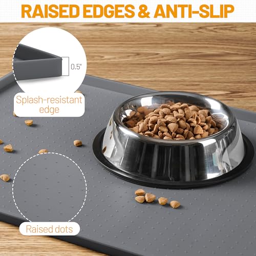Hubulk Dog Feeding Mat,100% Waterproof BPA Free Silicone Pet Food and Water Bowl Placemat,Dishwasher, High Raised Edge to Prevent Spills,Nonslip Tray to Stop Messes on Floor (19"x12"x0.5", Grey) - color: Grey, size: 19"l X 12"w