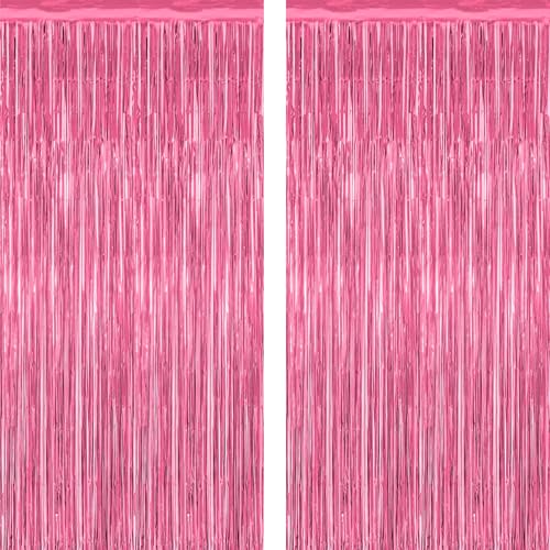 2 Pack Pink Party Decorations, 3.28 FT x 7.05 FT Pink Backdrop, Metallic Tinsel Backdrop Fringe Curtains Backdrop Curtains, Photo Backdrop Party Supplies Birthday Party Decorationsay Party Decorations - color: Pink, size: 2 PCS