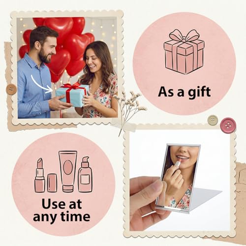 2PCS Small Compact Mirror, Ultra Slim Pocket Mirror | Silver Portable Folding Mirrors, Aluminum Shell Travel Mirrors for Purse Makeup Travel Daily Work Business(2.X3inches)