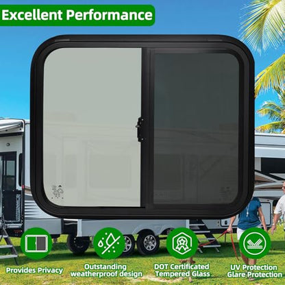 Cargo Trailer Windows,24" W x 20" H RV Windows for Cargo Trailer/Camper/Travel Trailer with Trim Ring,Horizontal Sliding Replacement Fit 15/16" or 1-3/8" Thick Wall,Allow Error 1/16”,DOT Approved - size: 24"W x 20"H
