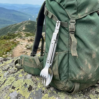 3-in-1 Camping Utensil Set with Spoon, Fork, Stainless Steel Utensil Set,combining a spoon and fork into portable cooking tongs.Lightweight suitable for campers, hikers, and explorers (1PK) - size: 1PK