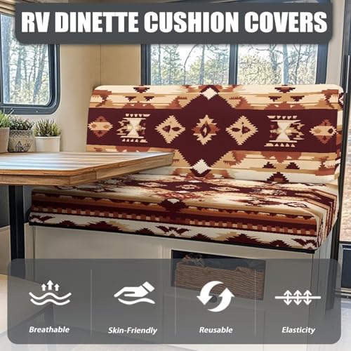 RV Dinette Cushion Covers Brown Aztec Print Camper Cushion Covers Dinette Booth Set Washable RV Couch Covers for Sofa Bed 2 Cushion RV Seat Covers Dinette Cushions Replacement - color: Aztec Brown