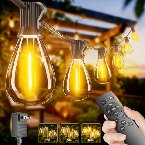 70FT LED Outdoor String Lights with Remote, One Continuous Strand Patio Lights with 24+1 Shatterproof S11 Bulbs, Dimmable 2200K Warm White, Timer & 3 Modes, Low Voltage for Backyard Garden - color: Warm Yellow-2200K, size: 70FT