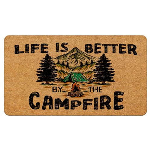 Camping Door Mat, Life is Better by The Campfire Camper Doormat Bathmat for Bathroom Home Outdoor Indoor Entrance, Camping Welcome Mats for Front Door Porch Entryway, 17x30 Inches - color: Life is Better By the Campfire