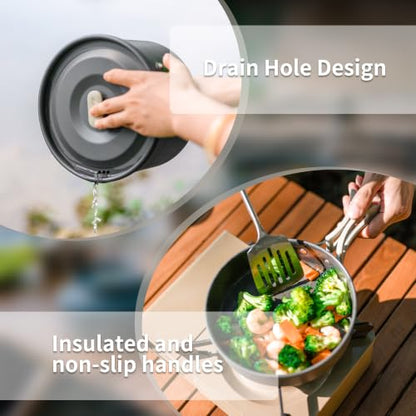 Naturehike Camping Cookware Set Mess Kit for Backpacking Gear, Camp Cooking Set, Camping Pots and Pans Set for Outdoor Backpacking Camping Hiking Picnic - color: 3L pot+8'' frying pan+1.7L pot+0.8L kettle