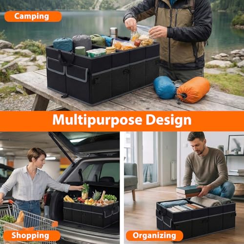 Goplus Collapsible Trunk Organizer, 13 Gallon Foldable Car Storage Organizer with Extenable Compartments, Pockets, Securing Straps, for SUV Van Sedan Truck, 22" x 16" x 10" - size: 13 Gallon （50L）