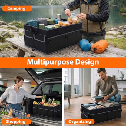 Goplus Collapsible Trunk Organizer, 13 Gallon Foldable Car Storage Organizer with Extenable Compartments, Pockets, Securing Straps, for SUV Van Sedan Truck, 22" x 16" x 10" - size: 13 Gallon （50L）