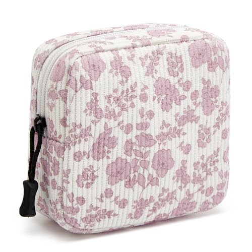 Small Makeup Bag for Purse,Mini Cosmetics Bag cute Zipper corduroy Cosmetic Pouch Storage Pouch Travel Toiletry Organizer for Women Girls(Plants Pink) - color: B-Pink Plants