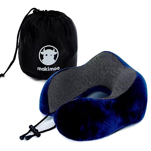 Memory Foam Travel Pillow, Neck Pillow with 360-Degree Head Support, Comfortable and Lightweight, Ideal for Sleeping on Airplane, Car, Train, Bus and Home Use, Comes with Storage Bag (Blue) - color: Blue