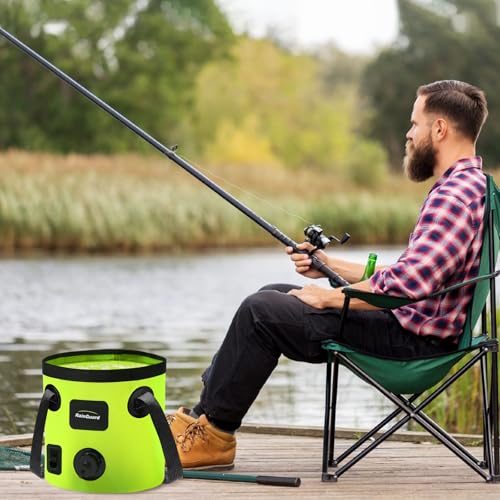 Collapsible Bucket with Handle 5.3 Gallon Container Folding Water Bucket Portable with 2 Clear Wash Basin for Camping Fishing Travelling Outdoor Gardening 20L Green