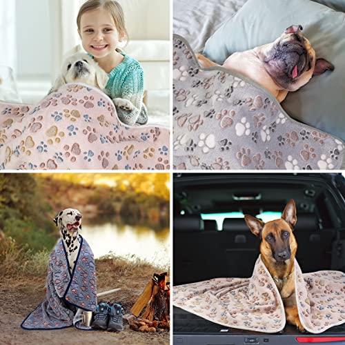 Dono 1 Pack 3 Dog Blankets, Soft Fluffy Fleece Pet Blanket Warm Sleep Mat Paw Print Design Puppy Kitten Throw Blankets Doggy Blanket for Dogs - color: Nude/Gray/Blue, size: Medium(30*20")