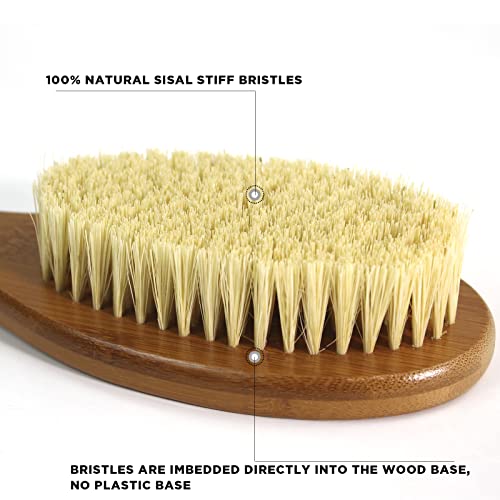 ICANdOIT-17.71Inch Natural Stiff Sisal Bristles Anti-Slip Long Handle Bath Brush,Bent Handle Shower Scrubber for Exfoliating,Shower Back Brush,Exfoliation Set with Pumice Stone(2 Pack) - size: 17.71"Stiff Sisal Bristles Back Brush+Pumice-4Pack
