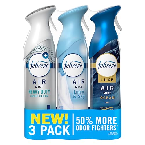 Febreze New & Improved Air Mist Scent Mix, Air Freshener, Home and Kitchen Essentials, Odor Fighting Room Spray, 8.1 oz bottle, 3 Count - style: Crisp Clean Mix Pack