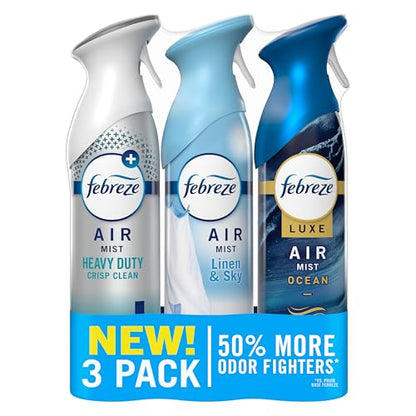Febreze New & Improved Air Mist Scent Mix, Air Freshener, Home and Kitchen Essentials, Odor Fighting Room Spray, 8.1 oz bottle, 3 Count - style: Crisp Clean Mix Pack