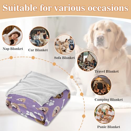 Personalized Paw Print Dog Blanket with Pets Pictures, Custom Funny Cat Dog Face Blankets for Small Medium Large Puppy, Customized Throw Blanket for Pet Lovers Women Men Memorial Gift - color: Design2