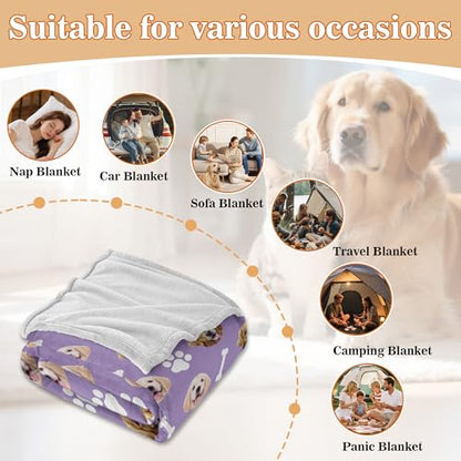 Personalized Paw Print Dog Blanket with Pets Pictures, Custom Funny Cat Dog Face Blankets for Small Medium Large Puppy, Customized Throw Blanket for Pet Lovers Women Men Memorial Gift - color: Design2