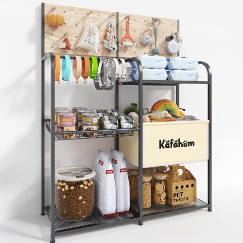 KAFAHOM Dog Toy Basket with Pegboard, Dogs Toy Bin with Storage Organizer, All-in-One Dog Stuff Box & Essential Holder, Perfect Basket for Dog Toys in Living Room, Great Gifts for Pet Lovers, Black - color: Black