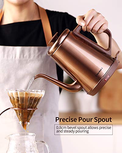 DmofwHi 1000W Gooseneck Electric Kettle (1.0L),100% Stainless Steel BPA Free Tea Kettle with Auto Shut - Off Protection, Pour Over Coffee Kettle -Copper - color: COPPER