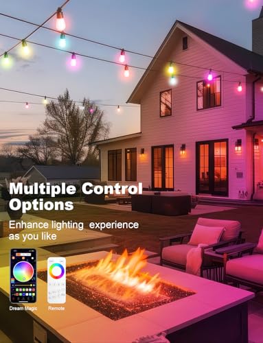 Outdoor String Lights APP Control with Remote, 118(98+12) ft RGB+IC+Warm White Outdoor Light 36 LED Bulbs, NOT Extendable, Music Sync for Garden Party Decor Christmas - size: 118FT S14 RGB Smart IC