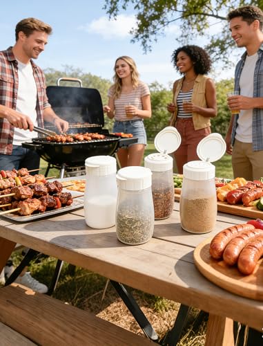 NiHome Dual-Hole Spice Bottles Set - Small & Large Hole Shakers for Powder and Granular Seasonings, BPA-Free Food-Grade Plastic, Transparent Sealed Jars for Camping, Picnic, BBQ (4PCS)