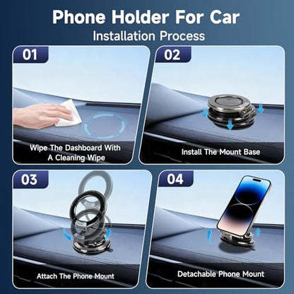 MagSafe Car Phone Holder, Strong Suction Cup 360° Adjustable Magnetic Phone Mount for Dashboard Windshield, Universal Car Phone Stand Compatible with iPhone 17 16 Pro Max and All Smartphones - color: Black