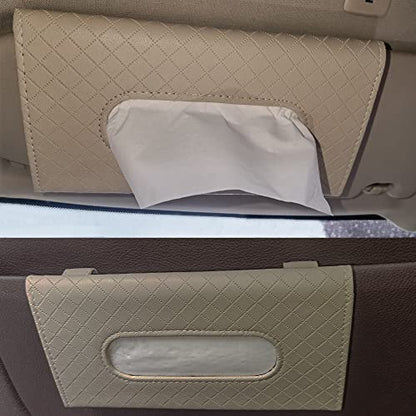 Car Sun Visor Tissue Holder, Car Napkin Holder, Premium PU Leather, Mask Holder for Sun Visor Vehicle, with Tissue Refill, Beige - color: Single-beige