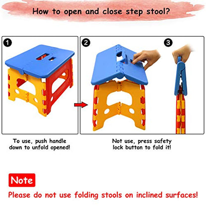 Kids Folding Step Stool for Toddlers Bathroom Sink – Safety Lock to Stable（1 Pack = Red+Blue） - color: Blue - Red