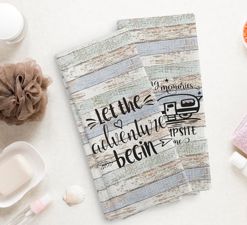 Camping Let the Adventure Begin Kitchen Towels and Dishcloths Sets of 2,Campsite Cabin RV Drying Cloth Hand Towels Tea Towels for Bathroom Kitchen,Campers Camping Lovers Adventurers Gifts,16×24 inches - color: Recreational Vehicle-6