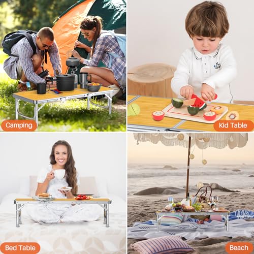 FUNYKICH 3ft Low Folding Camping Table with Carry Bag, 34.2'' Lx15.7'' W Portable Picnic Tables, Lightweight Thicker Aluminum Beach Table with Carry Handle for Beach, Camping, Picnic, Yellow - color: Yellow